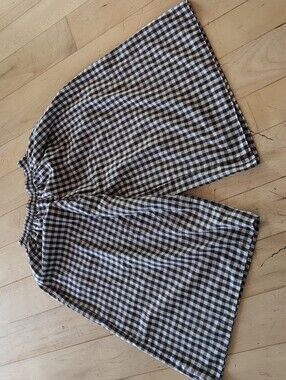 Gingham Wide-Leg Capris with Elastic Waist - Brown & White